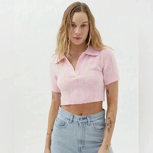 Urban Outfitters UO Andrea Collared Cropped Sweater Shirt Pink  Women Size Small